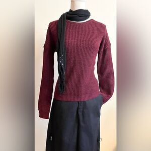 Maroon with Black Speckles Cropped Long Sleeve Sweater SZ S